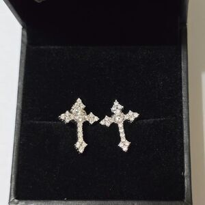 Moissanite Cross Stud Earrings 925 Silver Crucifix VVS1 D Color Luxury Unisex